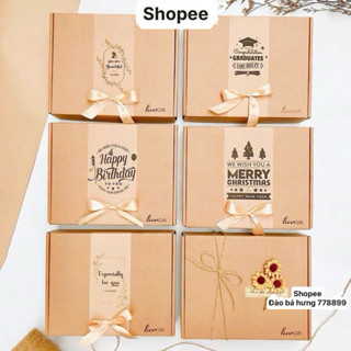 combo Hộp đựng quà kiểu kraft thiết kế nhiều chủ đề ,tặng kèm giấy rơm trang trí hộp quà