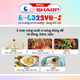 [HỎA TỐC] Lò vi sóng có nướng Sharp R-G322VN-S - Dung tích 23L - Hàng chính hãng