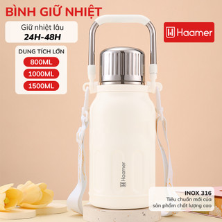  Bình giữ nhiệt HAAMER Chất liệu Inox 316 cao cấp giữ nhiệt hoàn hỏa tới 48h dung tích lớn 800ml 1000ml 1500ml - B027 