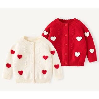  Áo khoác trẻ em Áo Choàng Cardigan len thêu tim Hàn Quốc,Áo len dệt kim cổ lọ chống nắng mưa nhẹ cho bé đi học đi chơi 