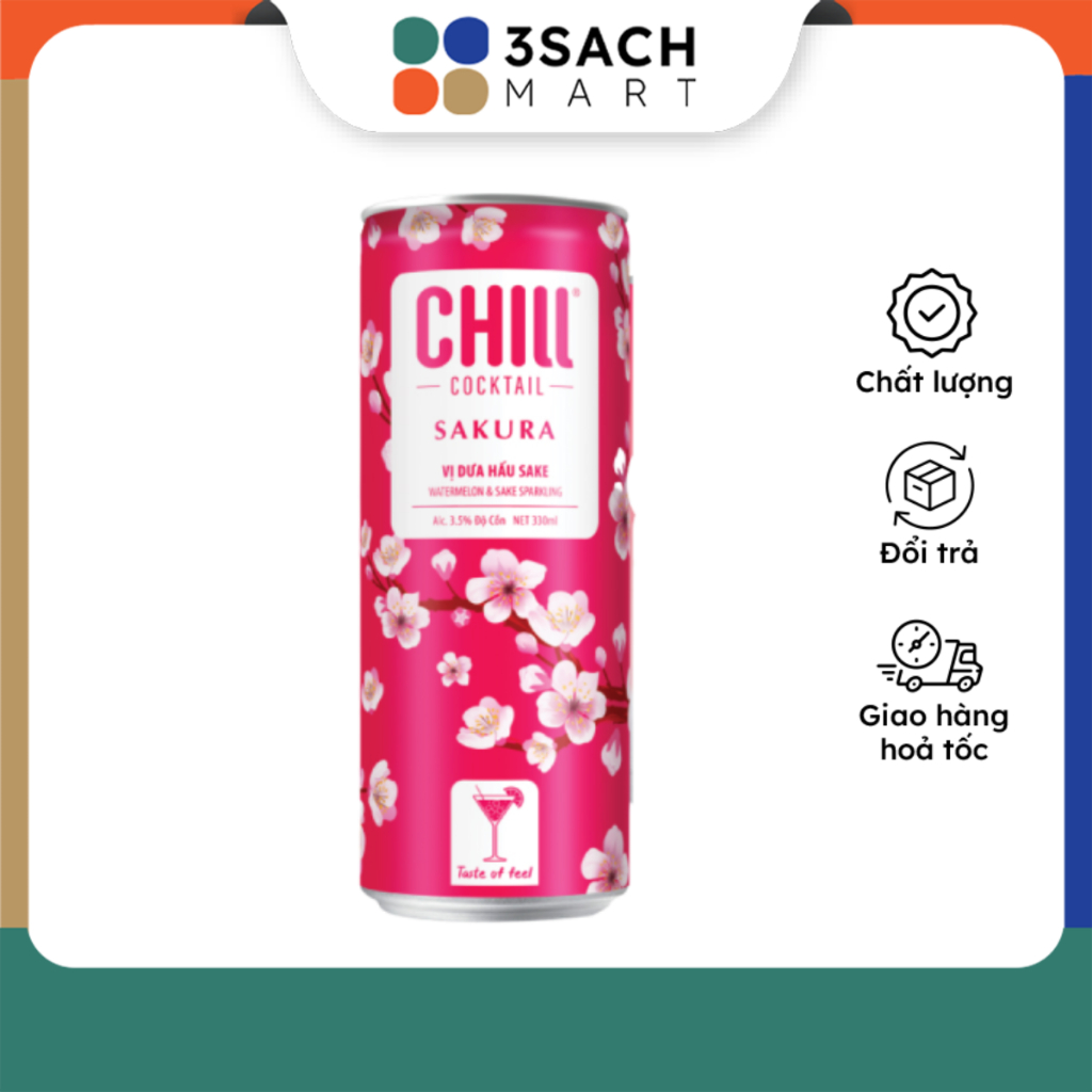Nước Cocktail Chill Sakura Vị Dưa Hấu Sake (Lon 250ml)