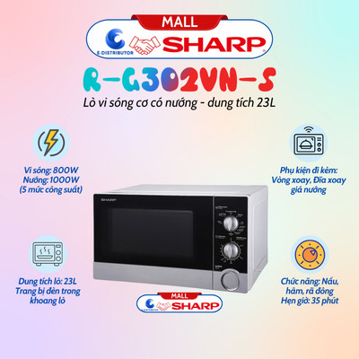 [HỎA TỐC] Lò vi sóng có nướng Sharp R-G302VN-S - Dung tích 23L - Chính Hãng