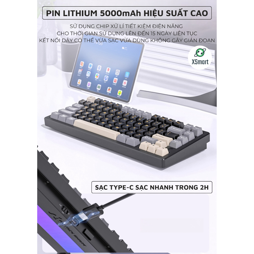 Bàn Phím Cơ Ko Dây Bluetooth Nhôm CNC Attack Shark X75 Cao Cấp Full LED RGB Cho Máy Tính Laptop | BigBuy360 - bigbuy360.vn