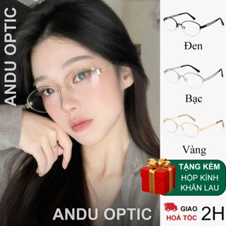 Gọng kính cận thời nữ AnDu dáng nửa viền cá tính chất liệu kim loại cao cấp phong cách 2YK - 8179