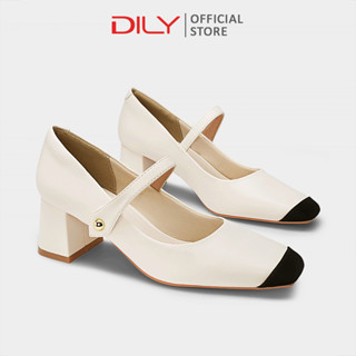  Giày cao gót nữ DILY công sở mũi vuông sang trọng giày bít mũi gót vuông phối quai thanh mảnh cao 5cm DL0557 