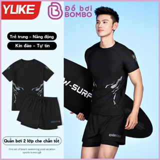 Đồ bơi nam chuyên nghiệp gồm quần bơi hai lớp kín đáo Áo bơi ngắn tay co giãn đàn hồi 4 chiều