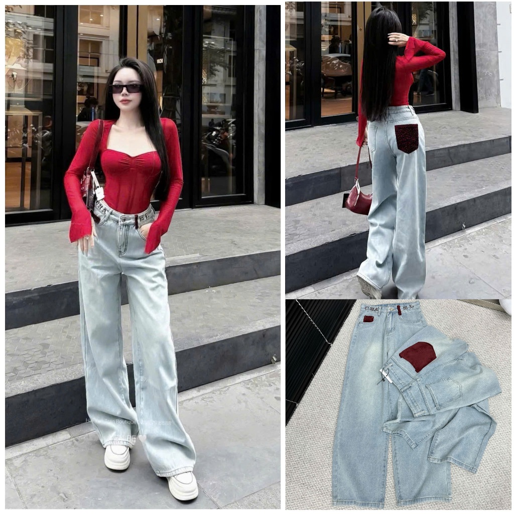 [Follow shop nhận mã 10k] Quần dài suông túi sau đỏ Meo Meo Shop QCCC QCL1 QD0542 391