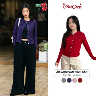 Áo Khoác Cardigan Nữ Bycamcam Thun Gân Cúc Cài Lấp Lánh Thêu Logo