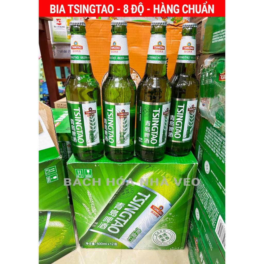 Bia chai Thanh Đảo, bia Tsingtao, 8 độ P,thùng 12 chai, bia trung quốc thơm ngon, hàng chuẩn