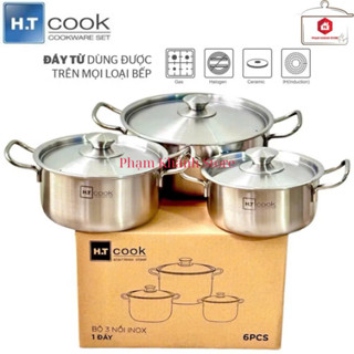 BỘ 3 NỒI 1 ĐÁY HT COOK INOX 430 CAO CẤP (HT-06DN)