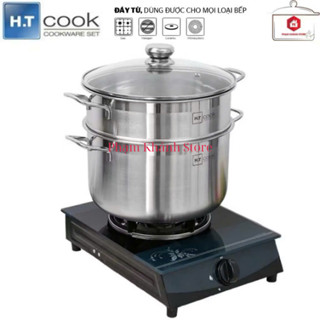 Bộ Nồi Xửng Hấp Inox 430 1 Đáy HT Cook Dùng Được Cho Bếp Điện Từ