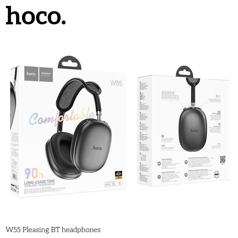 Tai nghe chụp tai Bluetooth V5.4 Hoco W55 phiên bản 90h có mic đàm thoại hỗ trợ khe cắm thẻ nhớ,cổng AUX, nghe nhạc | BigBuy360 - bigbuy360.vn