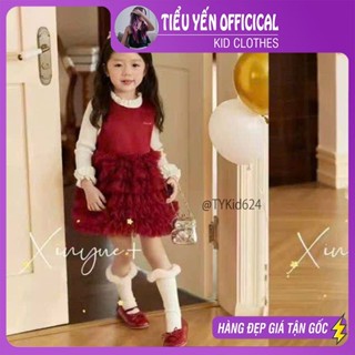  Quần áo trẻ em Váy lụa tafta đỏ cao cấp bé gái mặc Tết kèm áo len bên trong cho bé 8-20kg V624 | Tiểu Yến KID 