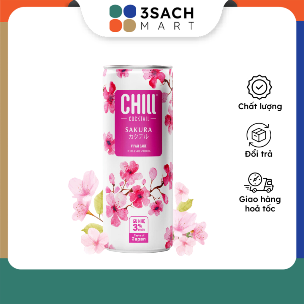 Nước Cocktail Chill Sakura Vị Vải Sake (Lon 250ml)