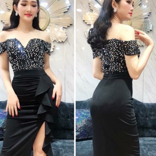  Đầm váy ôm body kim sa trễ vai 2305  kèm hình thật - có BIG SIZE  