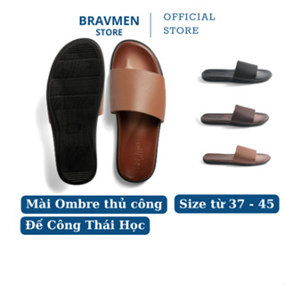 Dép da nam Công Thái Học Bravmen, đế mài Ombre thủ công độc đáo, thiết kế quai bảng ngang chính hãng K04