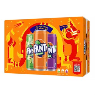 Thùng 24 lon nước ngọt Fanta Mix cam, soda kem và nho 320ml