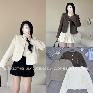  Lily.clothes-  Sẵn  Áo khoác dạ tweed cúc đồng dáng ngắn có đệm vai  AK04  
