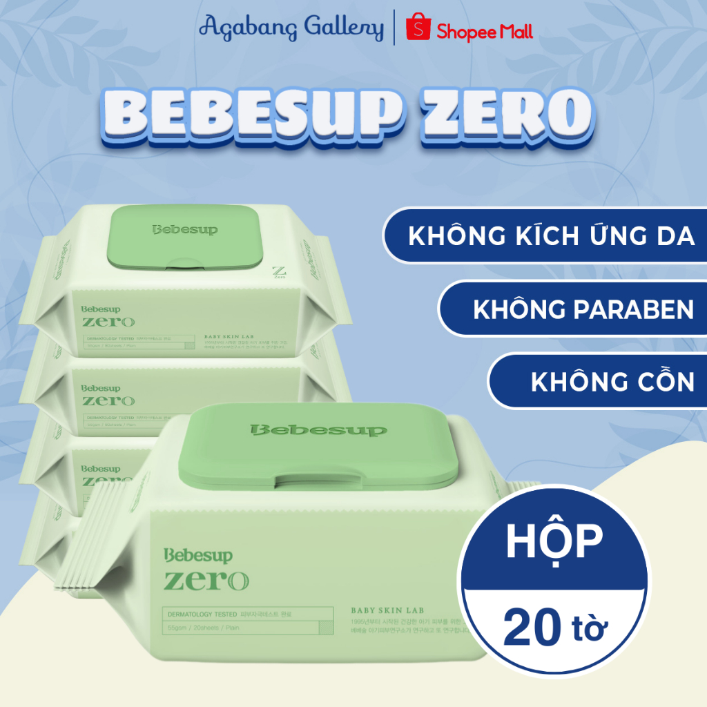 Khăn Ướt BeBesup Zero 20 Tờ Agabang Gallery Cao Cấp Không Mùi, Không Cồn, Khăn Ướt Dành Cho Bé