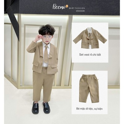 Set vest sự kiện 4 chi tiết Beemo cổ sam vải chéo hàn mặc đi học, đi chơi, sự kiện cho bé từ 9-24kg 4593SDB