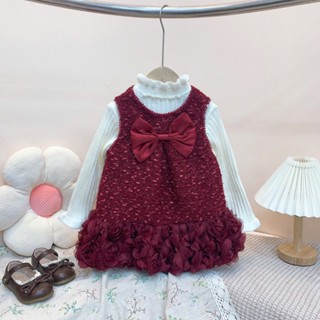 Quần áo trẻ em, Váy dạ đỏ hoa hồng 3D cao cấp, kèm áo nỉ bên trong cho bé 9-23kg V588 | Tiểu Yến KID