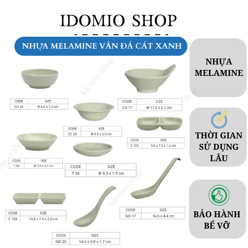 Chén Chấm Nhựa Melamine Vân Đá Cát Xanh