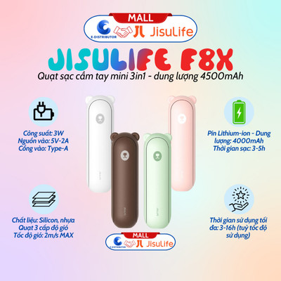 [HỎA TỐC] Quạt cầm tay mini JisuLife F8X 4500mAh - Tích hợp Sạc dự phòng, Đèn pin - Hàng chính hãng
