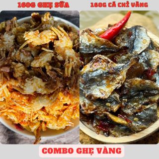 Combo Ghẹ Vàng 320g gồm: 160g khô cá Chỉ Vàng, 160g khô ghẹ sữa chiên giòn Shumafood Snack Ăn Vặt
