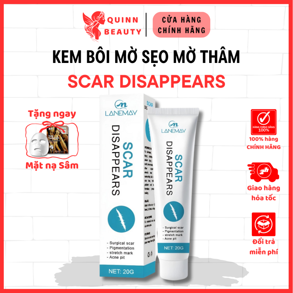 Kem mờ sẹo mờ thâm SCAR DISAPPEARS - Kem bôi giúp cải thiện mọi sẹo trên da, sẹo phẩu thuật, sẹo sau sinh - QUINN