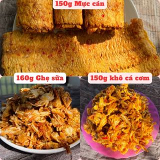 Combo Ưu Đãi Gồm 150g Khô Mực cán, 150g Khô ghẹ chiên giòn, 160g Khô Cá Cơm Rim Shumafood Snack Ăn Vặt