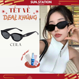 Kính mát chống tia uv nam nữ SUN STATION, kính đen ngầu gọng mắt mèo cá tính đeo đi chơi, đi đường chống bụi - CEILA