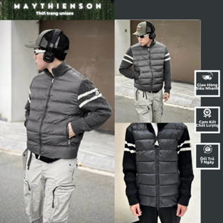 Áo Khoác Phao Nam Cổ Cao Hoạ Tiết Trơn Đơn Giản Phối Tay Len Sọc Dày Dặn Bản Túi Khoá Titan Không rỉ