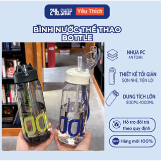 Bình nhựa uống nước BOO có dây đeo,ống hút tiện lợi chất liệu nhựa PC-PP,dung tích 800ml