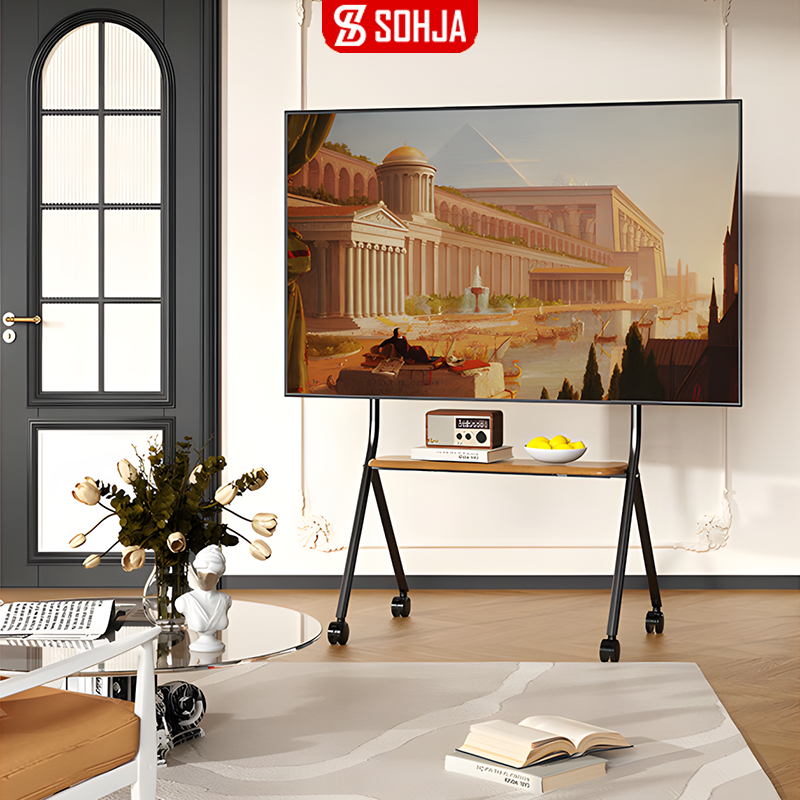 Giá treo tivi khung thép chống ghỉ sơn tĩnh điện phong cách hiện đại có bánh xe di chuyển tiện lợi S