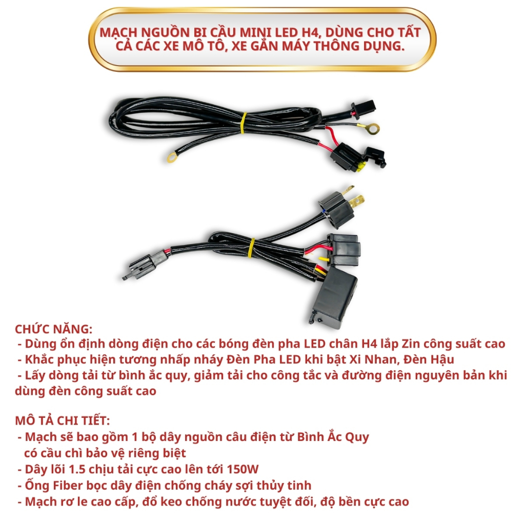 Mạch Nguồn Bi Cầu Mini LED H4 Dùng Ổn Định Dòng Điện Lắp Cho Tất Cả Các Dòng Xe Máy Chân H4 BH 12 Th