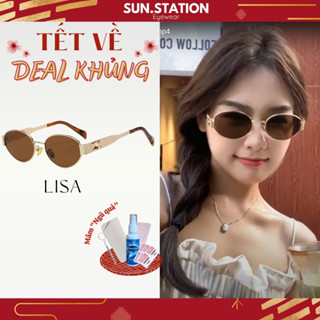 Kính mát nữ gọng tròn oval nhỏ LISA, mắt kính râm Hàn Quốc hot trend 2023 SUN STATION gọng kim loại đeo đi chơi, đi biển