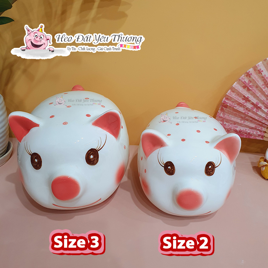 Heo đất lợn đất chấm bi gốm sứ đựng tiền tiết kiệm size 2 và size 3