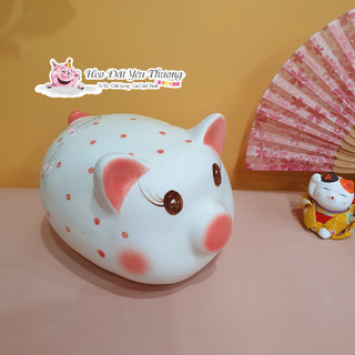 Heo đất lợn đất chấm bi gốm sứ đựng tiền tiết kiệm size 2 và size 3