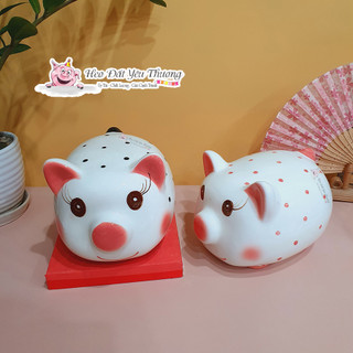 Heo đất lợn đất chấm bi gốm sứ đựng tiền tiết kiệm size 2 và size 3