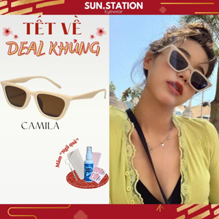 Kính mát nữ chống tia uv SUNSTATION, kính thời trang nữ đeo đi chơi, đi biển với gọng kính trắng, đen ngầu vuông-CAMILA