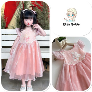 Đầm công chúa ElsaBabie váy hồng bé gái tiểu thư chất liệu voan tơ cao cấp