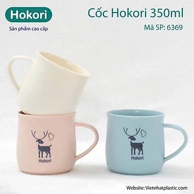 Cốc nhựa Hokori 350ml (6369) Việt Nhật chịu nhiệt tốt, cốc uống nước màu sắc xinh xắn có quai cầm.