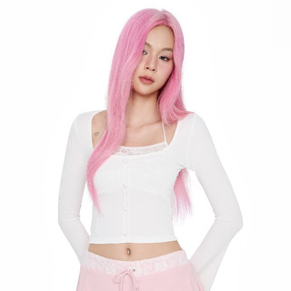 Áo croptop kiểu SheByShj màu trắng tay dài phối ren - Jasmine Top