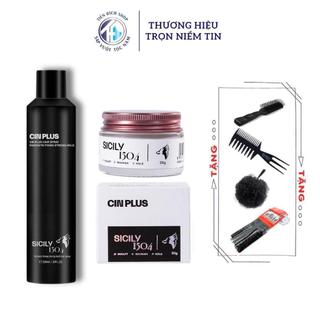  Gôm Keo xịt tóc tạo kiểu SICILY CIN PLUS giữ nếp nam nữ 300ml  với Sáp CLAY WAX SICILY 1504 30gr 
