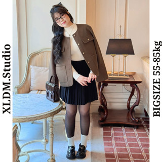 Áo dạ tweed BIGSIZE màu nâu thiết kế, cổ tròn, hai lớp dáng ngắn XLDM Studio ( AD Bonnie)