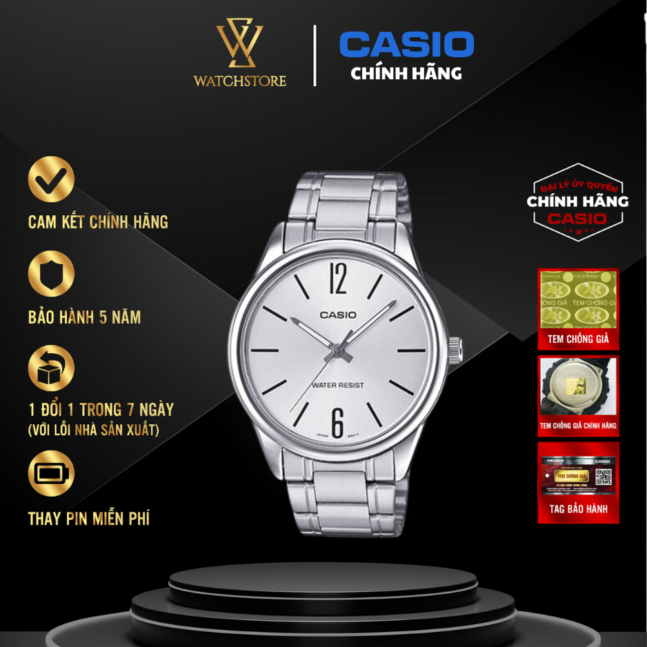 Đồng Hồ Nam Casio MTP-V005D-7BUDF Trắng Kim Bạc Dạ Quang Kính Khoáng 40mm Chống Nước Chính Hãng - WATCHSTORE