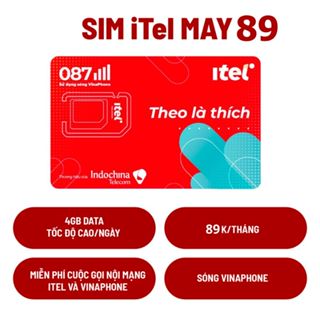 Sim Itel 4G MAY89, Free Cước Tháng Đầu, Ưu Đãi 90GB/Tháng (3GB/Ngày), Sóng Vinaphone Bao Khỏe , DK Chính Chủ