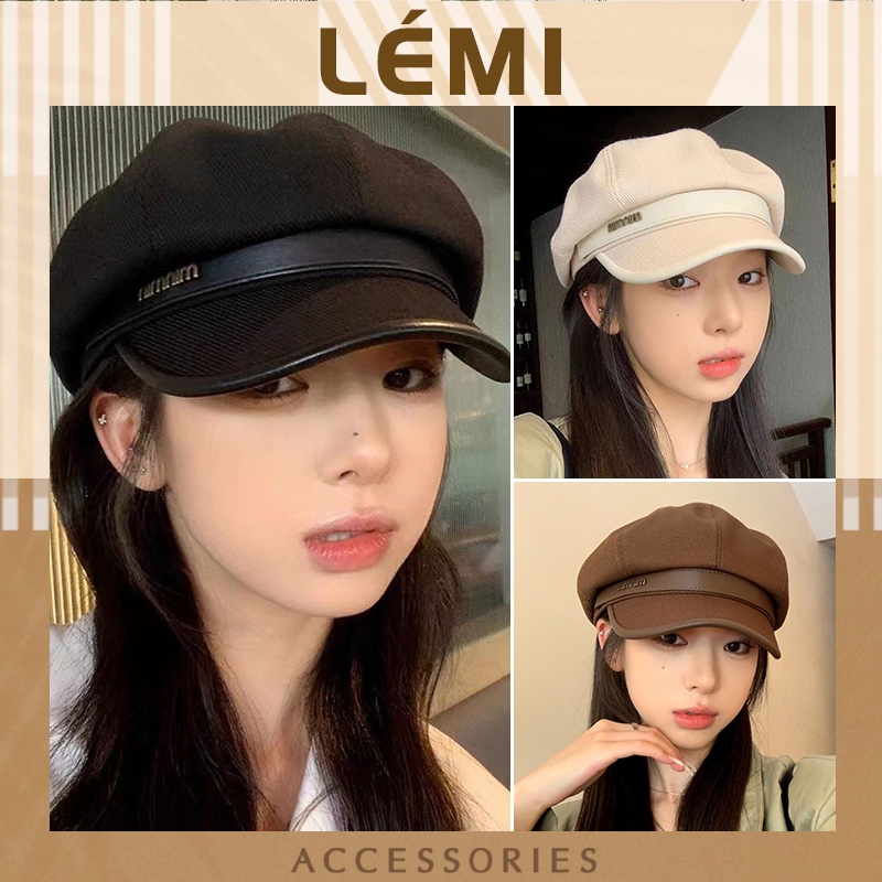 Mũ nồi dạ Mũ beret nữ Minmin cao cấp Mũ nồi lưỡi trai nữ dạ mix da thời trang Hàn Quốc Lémi Accessories
