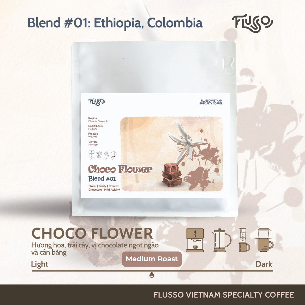 Blend Series | Cà phê Arabica Espresso Blend Ethiopia, Colombia - Choco Flower