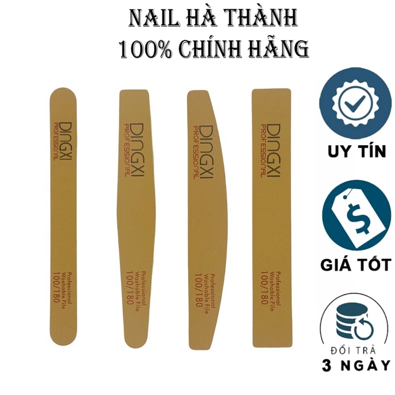 Dũa mỹ DINGXI dũa móng tay siêu bền da bò nâu vàng độ nhám 100/180, dũa móng tay Dingxxi